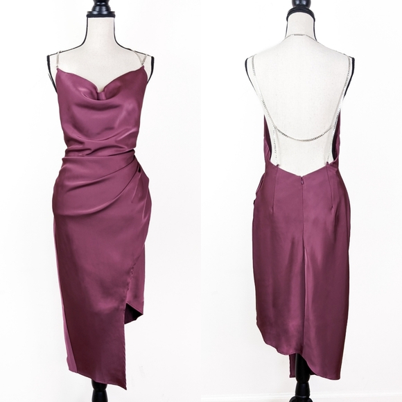 NWT Storia Asymmetrical Plum Midi Cocktail Dress - Picture 1 of 5